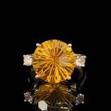 14k Gold 6.35 Ct Natural Citrine & Sapphire & Solitaire Ring
