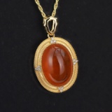14k Gold 16.75 Ct Natural Spessartine & Diamond Pendant