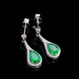 14k Gold 1.36 Ctw Natural Emerald & Diamond Earrings