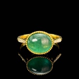 14k Gold 2.37 Ctw Natural Emerald & Diamond & Solitaire Ring
