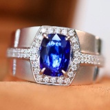 14k Gold 2.33 Ctw Natural Sapphire & Diamond & Men¡¯s Ring