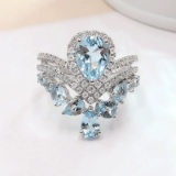 14k Gold 2.30 Ctw Natural Aquamarine & Diamond & Cocktail Ring