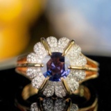 14k Gold 1.56 Ct Natural Sapphire & Diamond & Cocktail Ring