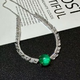 14k Gold 4.25 Ct Vivid Green Natural Emerald & Diamond & Sapphire Necklace