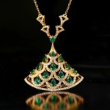 14k Gold 2.38 Ctw Natural Emerald & Diamond Pendant
