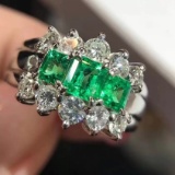 14k Gold 1.61 Ctw Natural Emerald & Diamond Ring