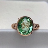 14k Gold 5.55 Ct Natural Tourmaline & Diamond & Solitaire Ring