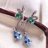 14k Gold 1.14 Ctw Natural Paraiba Tourmaline & Aquamarine Earrings