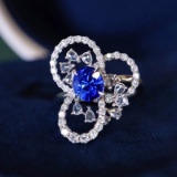14k Gold 1.94 Ctw Natural Sapphire & Diamond & Art Deco Ring