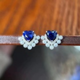 14k Gold 1.93 Ctw Natural Sapphire & Diamond Earrings