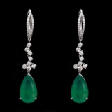 14k Gold 6.92 Ctw Natural Emerald & Diamond Earrings
