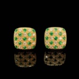 14k Gold 0.96 Ctw Natural Emerald & Diamond Earrings