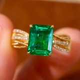 14k Gold 1.92 Ctw Natural Emerald & Diamond Ring