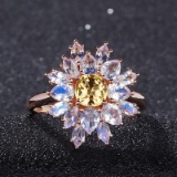 14k Gold 2.20 Ctw Natural Sapphire & Moonstone & Cocktail Ring