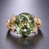 14k Gold 9.68 Ctw Natural Tourmaline & Diamond & Solitaire Ring
