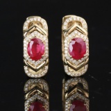 14k Gold 1.93 Ctw Natural Ruby & Diamond Earrings