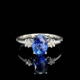 14k Gold 1.65 Ct Natural Sapphire & Diamond & Solitaire Ring