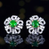 14k Gold 1.54 Ctw Natural Emerald & Diamond Earrings