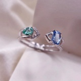 14k Gold 0.42 Ctw Natural Paraiba Tourmaline & Aquamarine & Toi Et Moi Ring