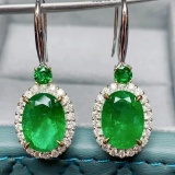 14k Gold 8.79 Ctw Natural Emerald & Diamond Earrings