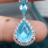 14k Gold 4.13 Ctw Natural Paraiba Tourmaline & Diamond Pendant
