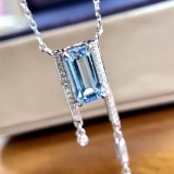 14k Gold 2.12 Ctw Natural Aquamarine & Diamond Necklace