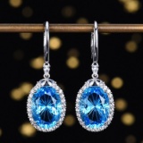 14k Gold 15.19 Ctw Natural Topaz & Sapphire Earrings