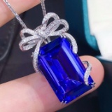 14k Gold 15.19 Ctw Natural Tanzanite & Diamond Pendant