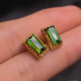 14k Gold 1.60 Ct Natural Tourmaline & Diamond Earrings
