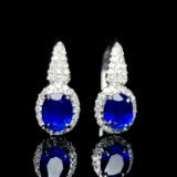 14k Gold 1.37 Ctw Vivid Blue Natural Sapphire & Diamond Earrings