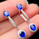 14k Gold 1.96 Ctw Natural Sapphire & Diamond Earrings