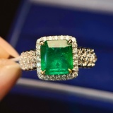 14k Gold 2.10 Ct Natural Emerald & Diamond & Cocktail Ring