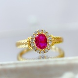 14k Gold 0.58 Ct Natural Ruby & Diamond & Solitaire Ring