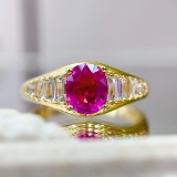 14k Gold 1.25 Ct Natural Ruby & Sapphire & Solitaire Ring