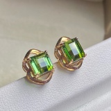 14k Gold 3.10 Ct Natural Tourmaline & Diamond Earrings