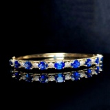 14k Gold 4.32 Ctw Natural Sapphire & Diamond Bangle