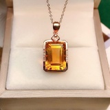 14k Gold 7.73 Ctw Natural Citrine & Diamond Pendant