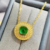 14k Gold 1.26 Ctw Vivid Green Natural Emerald & Diamond Necklace