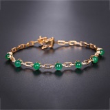 14k Gold 3.35 Ctw Natural Emerald & Diamond Bracelet
