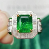 14k Gold 3.59 Ctw Natural Emerald & Diamond Ring