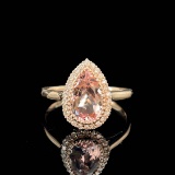 14k Gold 1.58 Ctw Natural Morganite & Diamond Ring