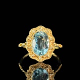 14k Gold 1.80 Ct Natural Aquamarine & Diamond Ring