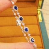 14k Gold 3.19 Ctw Natural Sapphire & Diamond Bracelet