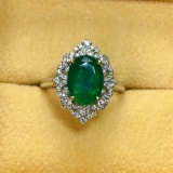 14k Gold 3.10 Ct Natural Emerald & Diamond Ring