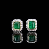 14k Gold 1.06 Ctw Natural Emerald & Diamond Earrings
