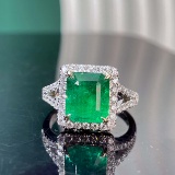 14k Gold 3.93 Ctw Natural Emerald & Diamond Ring