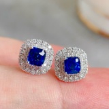 14k Gold 1.52 Ctw Natural Sapphire & Diamond Earrings