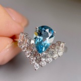 14k Gold 1.54 Ctw Natural Aquamarine & Diamond Ring