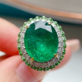 14k Gold 9.30 Ctw Natural Emerald & Diamond Ring