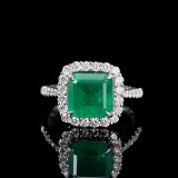14k Gold 2.55 Ct Natural Emerald & Diamond Ring